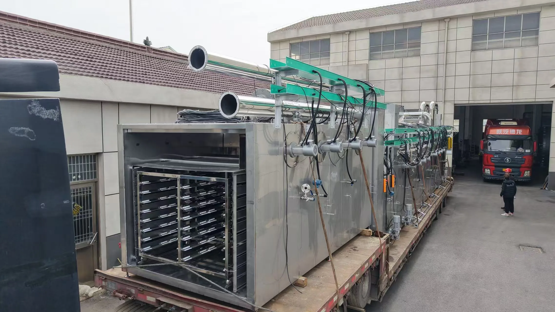 Completed stainless steel dryers loaded for shipment